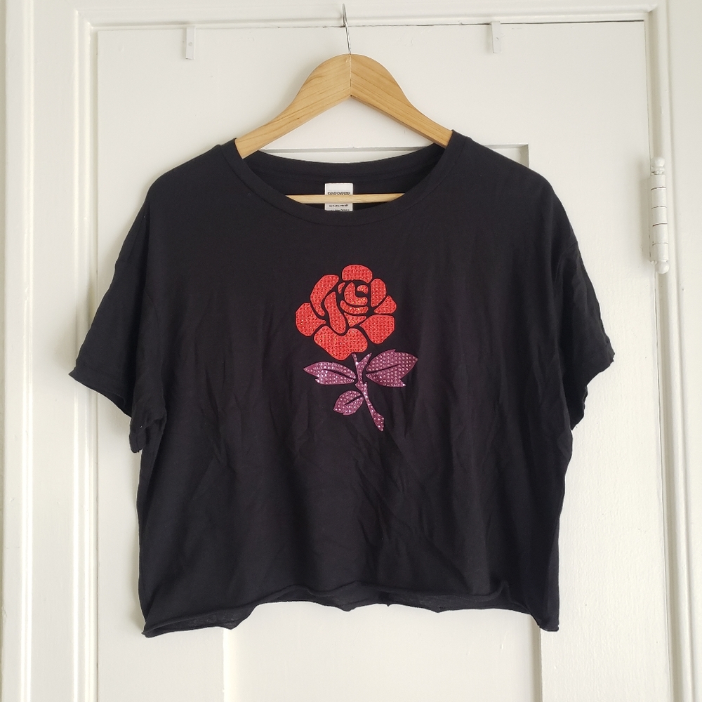 Pink Rhinestone Rose Crop Top